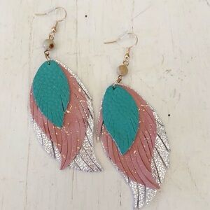 Boho Leather Layered Feather Earrings
